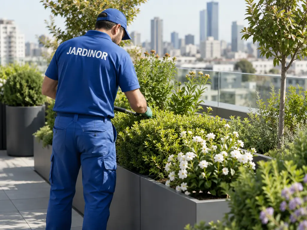 Jardinero de Jardinor cuidando una terraza verde
